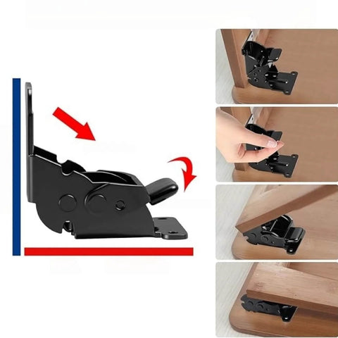 Beefy Heavy Duty Self-Locking Foldable Hinge For Tables Beds Chairs Cabinets And More, shown in multiple installed angles