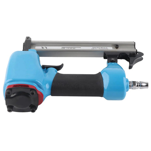 Professional Grade Pneumatic Brad and Staple Nailer with Insanely Fast Nailing Speed and Efficient Air Flow Usage and Sweet Grip for Furniture and Woodworking Tasks in blue with rubber grip.