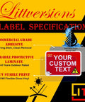 Image showing Littversions label specifications for 4 Pack 6 By 4 Inch Laminated Solar PV System Labels Rapid Shutdown NEC Code Compliant.