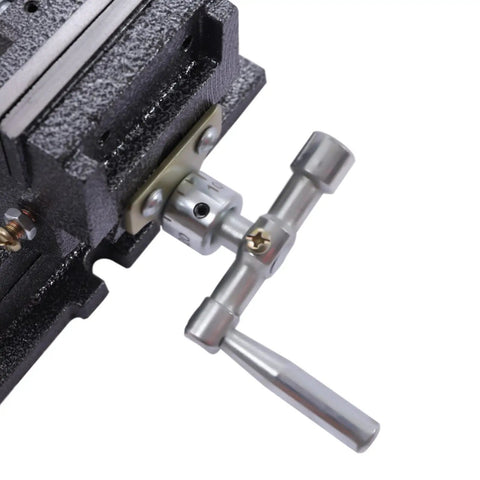 Tough As Nails Three Inch Drill Press Xy Compound Vise With Heavy Duty Two Way Cross Slide Clamping Rig close-up of the clamp handle.