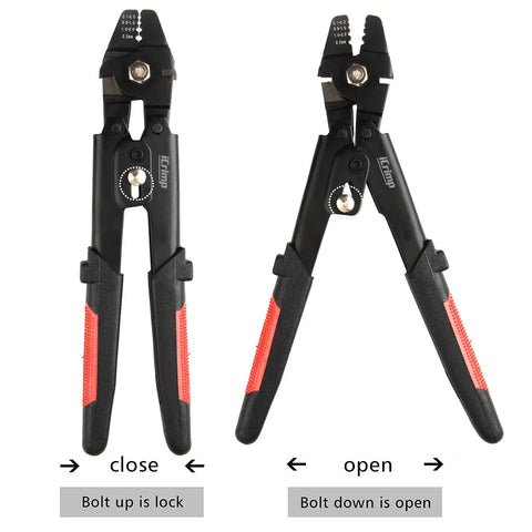 Wire Rope Swager For Crimping Fishing Lines Up To 2.2mm Hardened Steel Jaws With Black Oxide Finish closed and open view