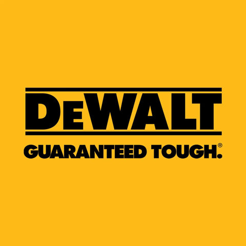 DeWalt logo with slogan 'Guaranteed Tough' in black on yellow background.