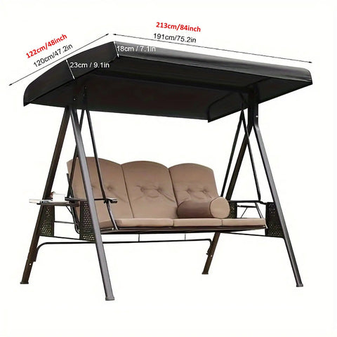 Outdoor Swing Canopy Replacement Cover For 3 Seater Universal Patio Swing Waterproof Top Cover Beige