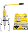 Heavy Duty Hydraulic Gear Puller With Two Or Three Jaws For Bearing Hub And Flange Removal Up To Ten Ton Capacity tool in yellow case.