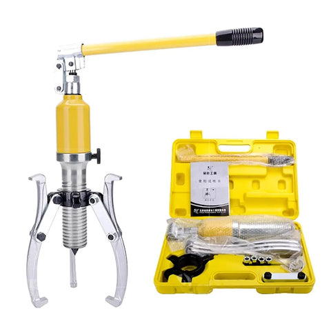 Heavy Duty Hydraulic Gear Puller With Two Or Three Jaws For Bearing Hub And Flange Removal Up To Ten Ton Capacity tool in yellow case.