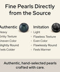 Comparison of authentic and imitation pearls highlighting texture and color differences.