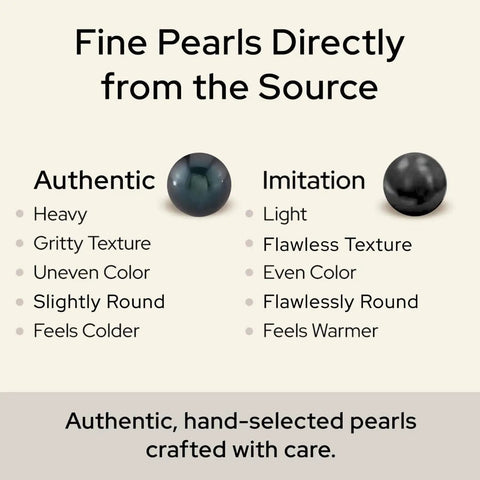 Comparison of authentic and imitation pearls highlighting texture and color differences.