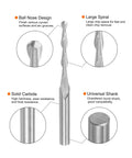 Ball nose end mill with 1/8 inch shank; 2-flute solid carbide upcut cutter