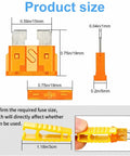 100 Piece Fuses Assortment Kit Featuring Standard And Mini Blade Auto Fuses Made Of Solid Zinc Alloy To Keep Your Ride Rolling Smooth And Shield Wiring From Overloads Top Shelf Garage Gear That Truly Delivers, showing fuse sizes and removal tool dimensions.