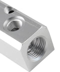 Close-up of Four Way Pneumatic Manifold Aluminum Alloy Air Distribution Block showing G1/2 inlet port.