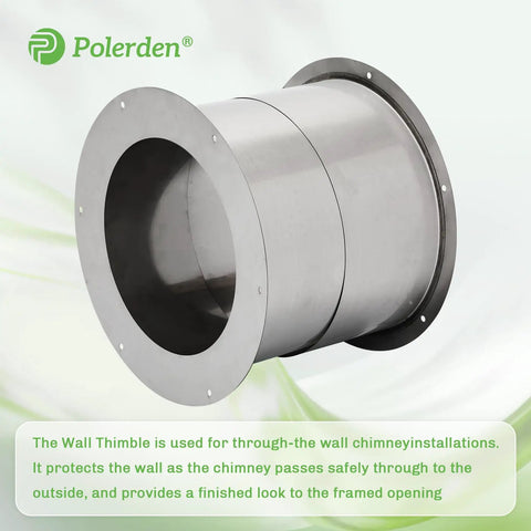 Adjustable 6 Inch Wall Thimble For Double Wall Chimney Pipe Featuring An Eight Inch Inner Flange Handles Walls Four To Nine Inches Thick No Sweat Install For Your Wood Stove Setup, shown from the side against a light background.