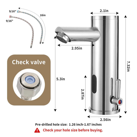 Automatic No Touch Bathroom Sink Faucet With Motion Sensor And Infrared Technology, Hands Free Chrome Brass One Hole Water Mixer