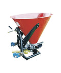 Three Point Spreader With Gearbox And PTO Driveline 500 Pound Capacity Cone Shaped Hopper Adjustable Spinner Fins Heavy Duty