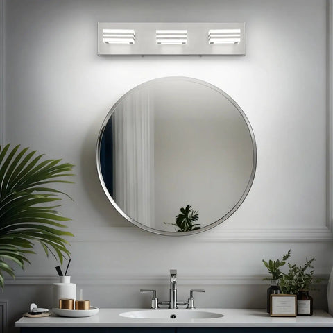 Four Light Vanity Light Over Mirror For Bathroom, Modern Chrome LED Wall Fixture, Dimmable And Easy 15 Minute Install, Over Mirror Bathroom Lighting For Home Or Powder Room