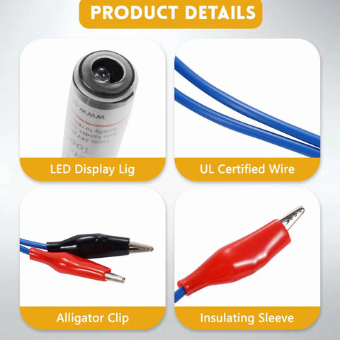 24 VAC Circuit Short Finder Tester With Bright LED Indicator For Real Time Status, Fast Fault Locating, Automatic Reset, Compact Pro Tool For Electrical Troubleshooting In 24 Volt Systems, LED tip and alligator clips