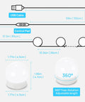 Diagram of Hollywood Style Vanity Mirror Lights With 14 Dimmable Bulbs, USB control pad, and cable measurements.