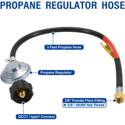 Six Feet Low Pressure Propane Regulator With CSA Certified LPG Hose For LP Gas Grills Heaters And Fire Pits Type1 QCC1 Compatible