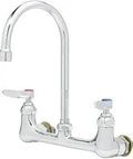 Pro Grade Wall Mount Faucet With Swivel Gooseneck And 8 Inch Centers, One Half Inch NPT Inlets, Lever Handles, Eterna Cartridges