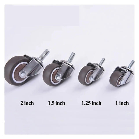 4 Pack Stem Threaded Caster Wheels For Office Chairs And Heavy Duty Furniture, various sizes shown, metal and rubber material.