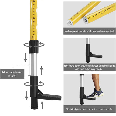 Telescoping Laser Level Pole With Tripod Kit For Accurate Job Site Layout 12 Ft Extendable Pole With Four Sections And Tail Rod in use