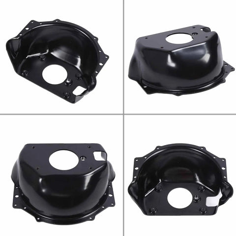 Ultra Lightweight Metal Transmission Bell Housing For SBC Race Ready Fit With 4.675 Inch Bearing Retainer And 153 Or 168 Tooth Flywheels in four views