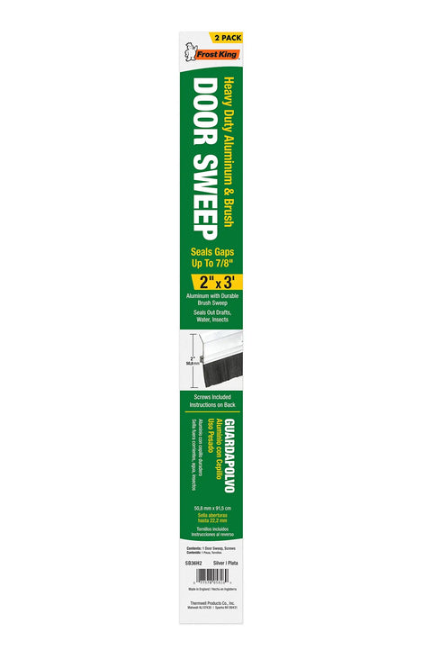 Packaging of Extra Brush Door Sweep Two Pack Keeps Drafts Out And Heat In Aluminum Silver Finish Two Inch By Thirty Six Inch