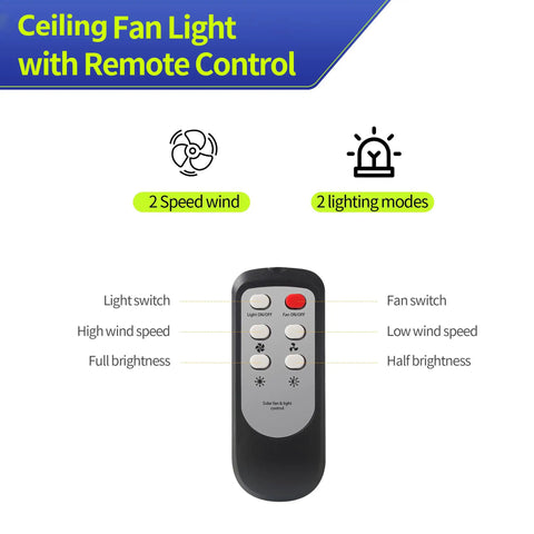 Remote for 17 Inch Ceiling Fan With Light And Remote Battery Powered Outdoor Hanging Fan For Gazebo Patio RV Camp Tent USB C Fast Charge