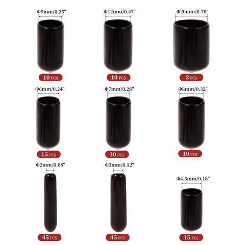 163 Piece Rubber End Caps Set With 9 Common Sizes 2mm To 20mm Round Bolt Covers