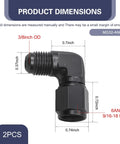 Side view of WZP 6AN to 3/8 barb 90° hose fitting, aluminum, black, 2-pack