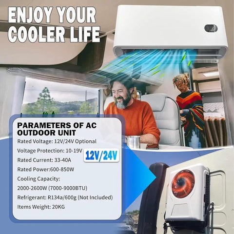 12V Truck Air Conditioner 8000 BTU Parking Split Mini AC Unit For Semi Trucks Trailers Sleep Cab DC Inverter With Brushless Motor Quiet Fast Cooling 260 CFM displayed in vehicle interior