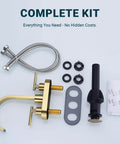 Complete kit for Matte Black 4 Inch Centerset Bathroom Faucet For 3 Hole Sinks, High Flow Waterfall Spout, 360 Degree Swivel, Pop Up Drain Included, 304 Stainless Steel, Commercial Grade Built To Last, cUPC Certified Supply Lines