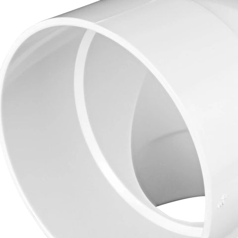 Close-up of PVC 90 Degree Elbow Fitting 4 Inch Hub To Hub Solvent Weld Connections White Adds A Smooth 90 Degree Turn Between Sewer Pipes