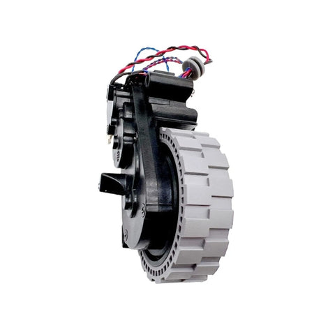 Side view of left-right wheel assembly for Ecovacs Deebot T10/T20/X1/X2 Omni vacuum; black hub, gray gear-style tire