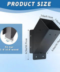 Heavy Duty 45 Degree Pergola Brackets 8 Piece Set dimensions shown, fit for 3.6"x3.6" wood, black powder-coated steel, side view.
