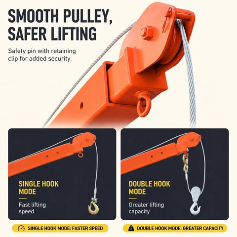 Heavy Duty Truck Mounted Bed Crane Built Damn Tough With Rock Solid Steel Frame, wired remote control, showing smooth pulley features.