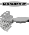Pro Grade Stainless Steel Thread Pitch Gauge Set With 30 Degree TR30 T Thread Gauge, showing multiple laser-marked blades extended.