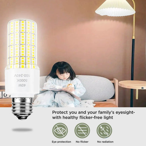 Two Pack 40W LED Light Bulbs With Crazy Bright 5000 Lumens 5000K Daylight White E26/E27 Base 300W Equivalent Energy Saving
