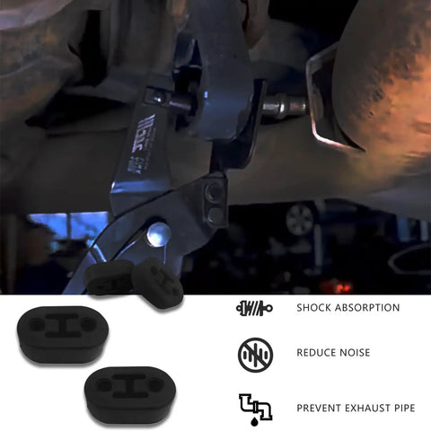 Four Piece Exhaust Hanger Rubber Kit With Universal Polyurethane Insulators for muffler mounts and noise reduction.