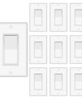 3 Way Decorator Light Switch With Wall Plates Pack of 10 15A 120/277V Decora Style Rocker Switches For Home Use Residential UL Listed Glossy White Easy Install Great For Stairway Top And Bottom Or Garage Entry, white switch plate set