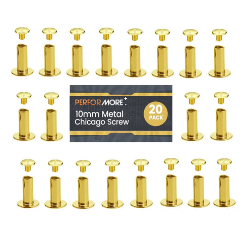 20 Pack Of Chicago Screw Posts With 10mm Brass Plated Finish Ideal For Scrapbooking Photo Album Binding And Leather Craft Repair giving solid stability
