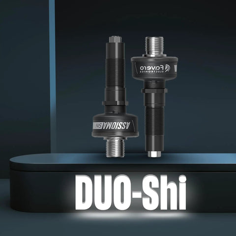 Assioma Duo-Shi IP67 Dual-Sided Power Meter Pedals With ANT Plus Connectivity displayed on a stand