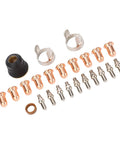 24 Piece Plasma Cutter Tip Electrode Nozzle Bracket Cover Set Made From Brass Zinc Alloy And Stainless Steel For CUT 55DS Pro And CUT 65DS Plasma Cutters IPT40 Tips Included Durable Consumables Kit displayed in layout