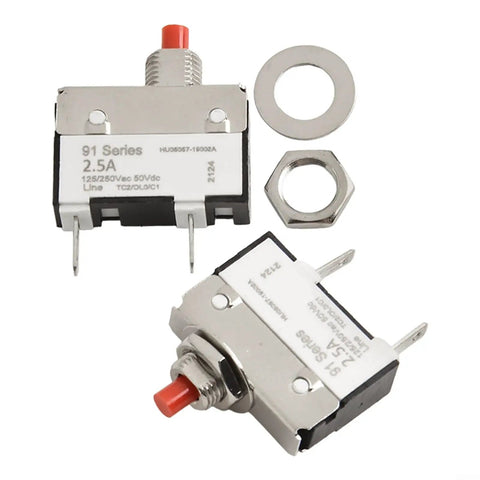 Straight Up No Sweat Push Button Circuit Breaker Switch 2.5A To 5A with copper contacts and tactile reset button.
