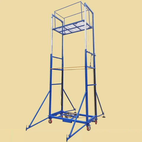 Badass Heavy Duty Electric Lift Cart With Wireless Remote Control Zero Sweat 300KG Capacity Adjustable Aerial Work Platform and Scissor Scaffold Table For Garage Hacks And Pro Jobs, blue scaffold with wheels.
