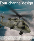 Dope Brushless RC Helicopter With 6 Axis Gyro And 4 Channel Control in flight against cloudy sky backdrop