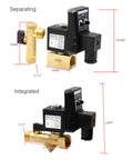 Auto Drain Valve For Air Compressors G1/2 Inch 1.6 MPa 110V AC with US plug, two way direct acting design, shown separated and integrated