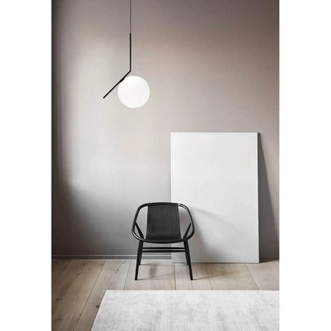 Room with Glass Spherical Pendant Light With Black Iron Frame And White Glass Globe Adjustable Cable Up To 58.9 Inches UL Certified.