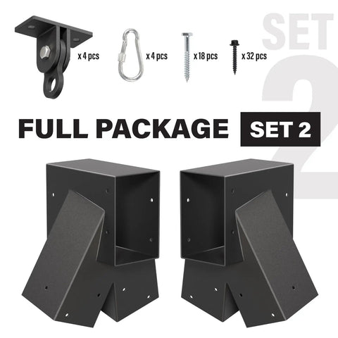 Heavy Duty Swing Set Bracket Kit With 2 A-Frame Brackets And 4 Swing Hangers For Outdoor Playground Mounting On Porch Or Yard Black Steel Hardware Built Tough Rust Resistant And Ultra Stable