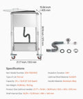Rolling Ice Chest Cooler Cart With Stainless Steel Build On Wheels 32.8 Quart Drop In Ice Bin Outdoor Stand Up Party Ready Cooler Trolley With Shelves For Patio Backyard Parties And Bar Cold Drinks, shown with specifications and measurements.