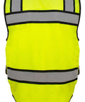 Class 2 High Visibility Safety Vest In Neon Green With Hella Breathable Mesh Back And No Sweat Neck Padding For Heavy Duty Construction Sites Demanding Top Tier ANSI Compliance, back view, reflective stripes, breathable material.